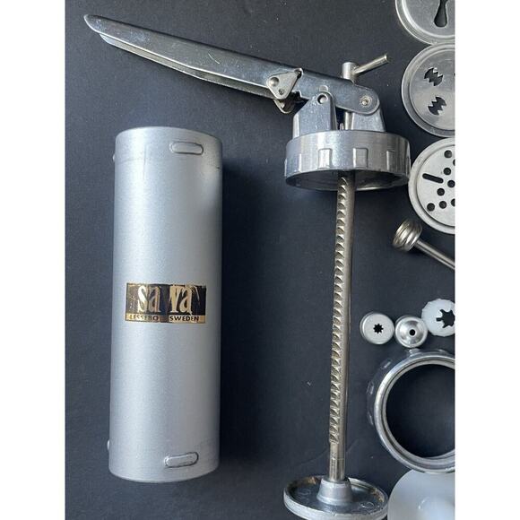 Vintage SAWA Lessebo Sweeden Metal Cookie Press Set Sweedish Holiday Christmas - Picture 3 of 4